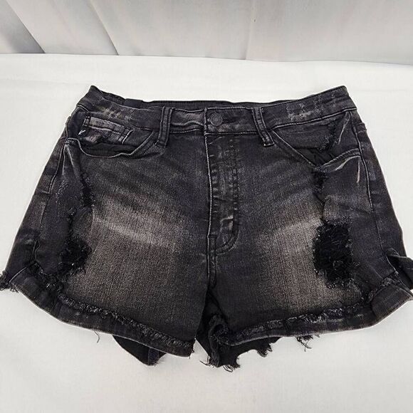 Kancan Black Denim Distressed Jean Shorts Size 9 Style Kc11142 - Picture 1 of 7